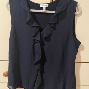 Calvin Klein Blue Ruffled Blouse